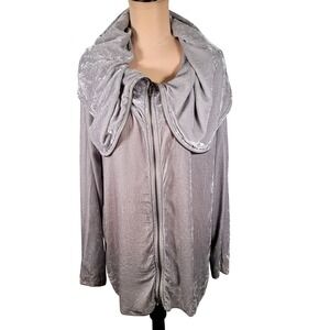 4 Love and Liberty Johnny Was Silk Blend Crushed Velvet Silver Grey Hoodie Top L